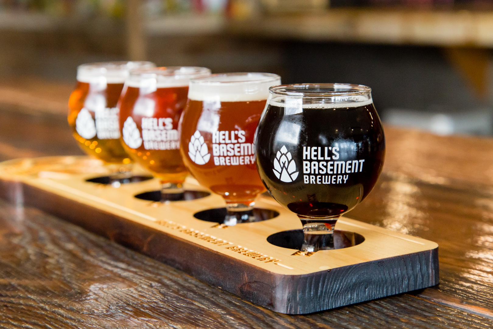 A beautifully prepared flight of Hell's Basement beers!